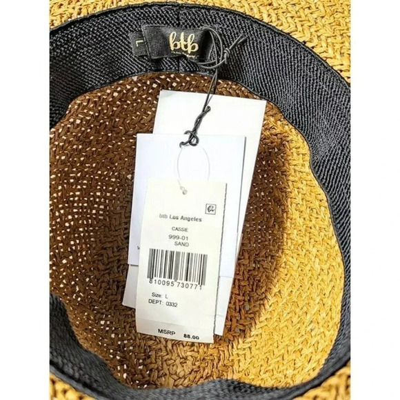 BTB Los Angeles Women's Cassie Straw Wide Brim Sun Hat in Sand/Brown Size L - Picture 4 of 5